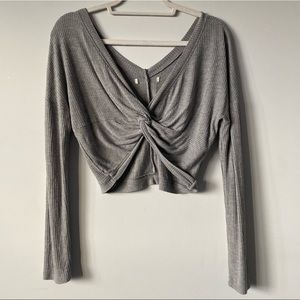 Ribbed Grey Twist Front Top